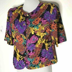 Vintage Blouse Floral Short Sleeve Collarless Womens Size 6 Norton McNaughton